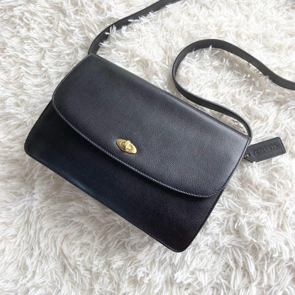COACH Shoulder Bag Purse Turn Lock OLD Leather Black Authentic