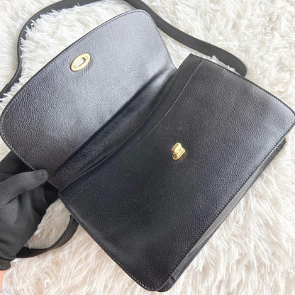 COACH Shoulder Bag Purse Turn Lock OLD Leather Black Authentic