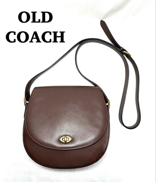 COACH Shoulder Bag Purse Turn Lock OLD Leather Brown Authentic