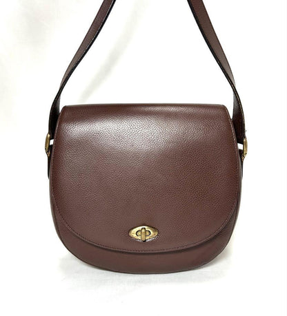 COACH Shoulder Bag Purse Turn Lock OLD Leather Brown Authentic