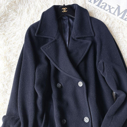 Max Mara Long Coat Asian fit L 40 US size M Navy Authentic