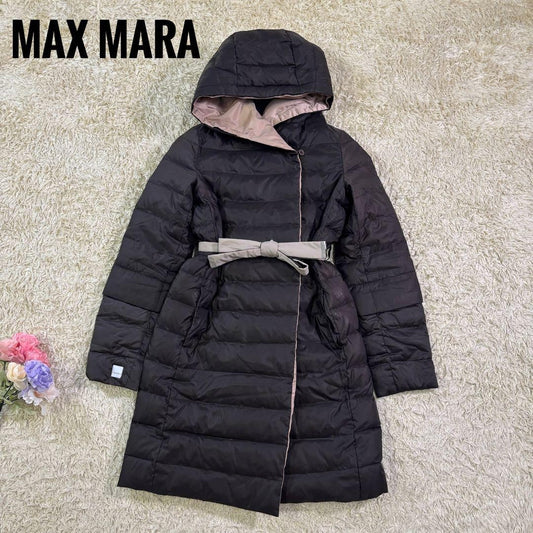 S Max Mara hooded Coat Asian fit M 38 US size S Black Beige Authentic