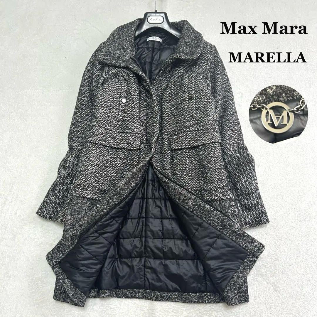 Max Mara MARELLA Long Coat Asian fit L 40 US size M Black Gray Authentic