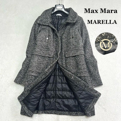 Max Mara MARELLA Long Coat Asian fit L 40 US size M Black Gray Authentic