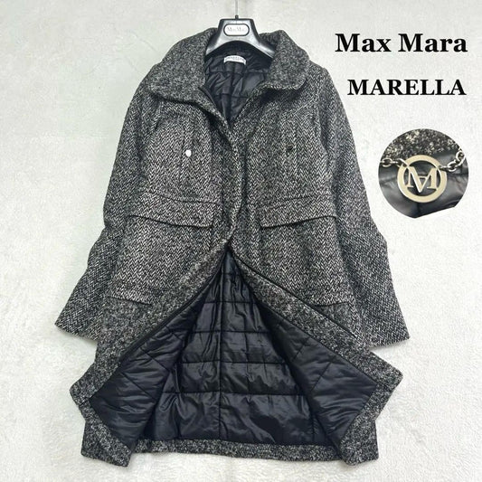 Max Mara MARELLA Long Coat Asian fit L 40 US size M Black Gray Authentic