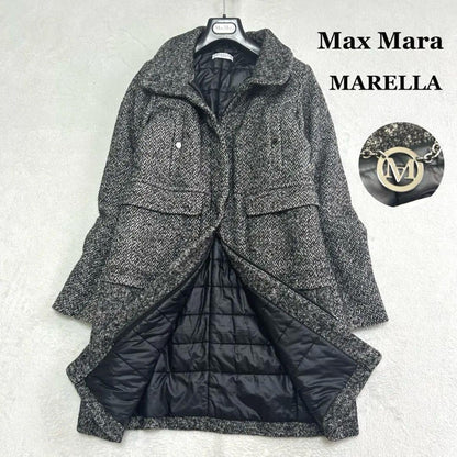 Max Mara MARELLA Long Coat Asian fit L 40 US size M Black Gray Authentic