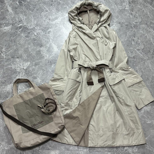 S Max Mara reversible hooded Coat Asian fit L 40 US size M Beige Authentic
