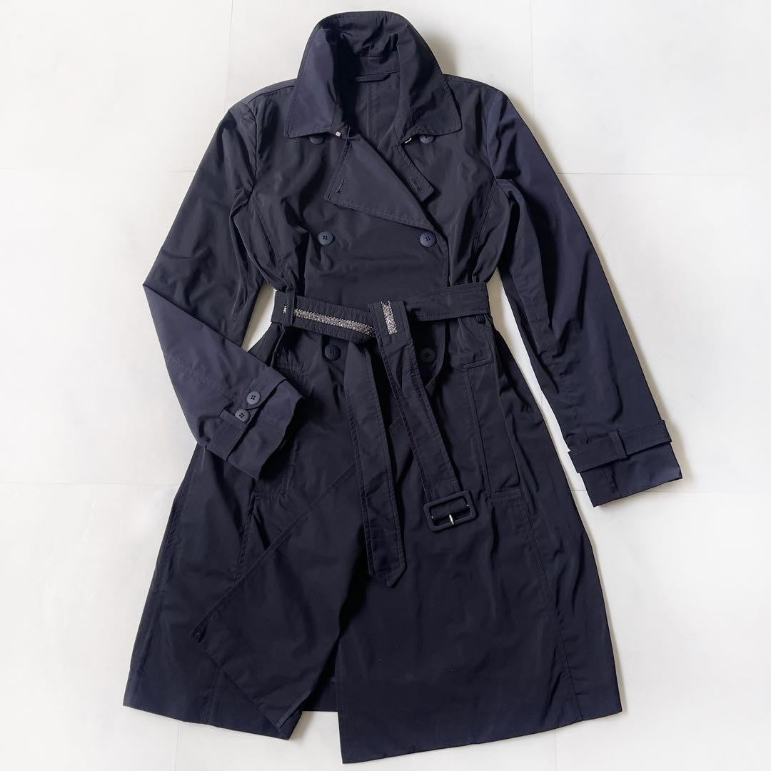 Max Mara Studio Trench Coat Asian fit L 40 US size M Dark Navy Authentic