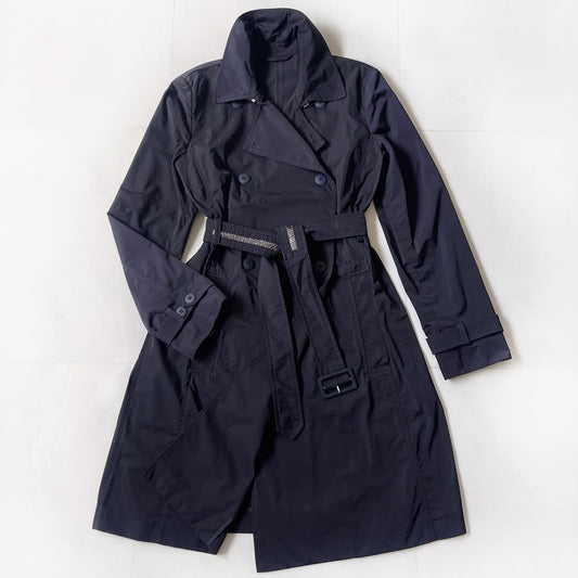 Max Mara Studio Trench Coat Asian fit L 40 US size M Dark Navy Authentic