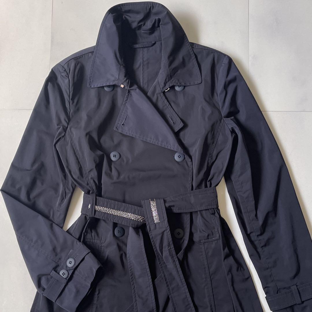 Max Mara Studio Trench Coat Asian fit L 40 US size M Dark Navy Authentic