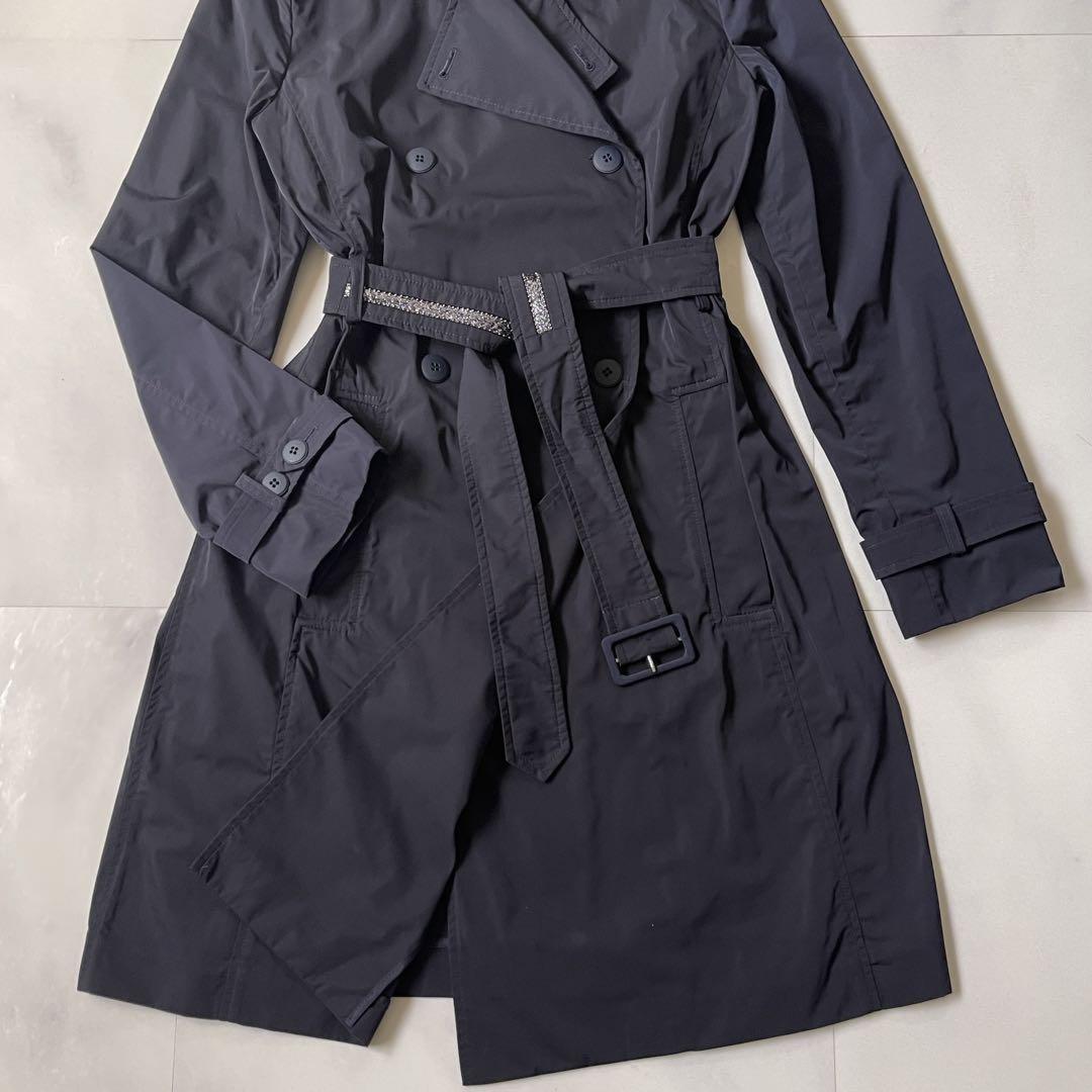 Max Mara Studio Trench Coat Asian fit L 40 US size M Dark Navy Authentic