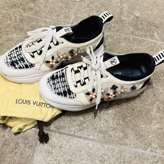 Louis Vuitton Sneakers Shoes Low-Cut Monogram EU 37.0 US 7.0 White Authentic