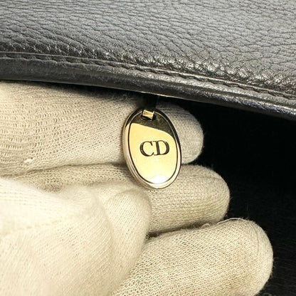 Christian Dior Shoulder Bag Purse CD Women’s Black Beige Leather Used Vintage