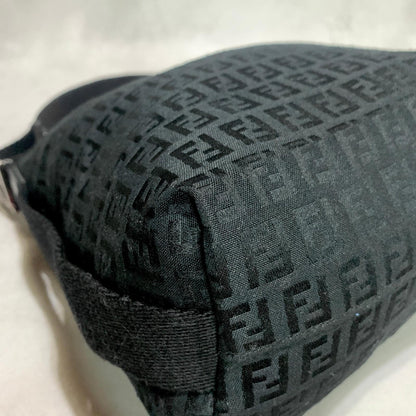 FENDI Shoulder Bag Handbag Purse Zucchino Canvas FF Black Silver Used Authentic