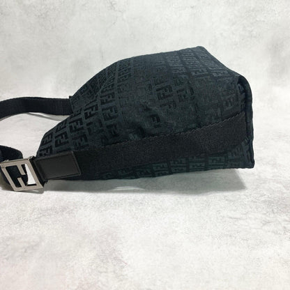 FENDI Shoulder Bag Handbag Purse Zucchino Canvas FF Black Silver Used Authentic
