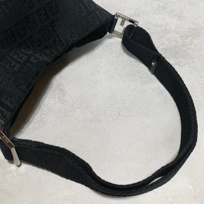 FENDI Shoulder Bag Handbag Purse Zucchino Canvas FF Black Silver Used Authentic