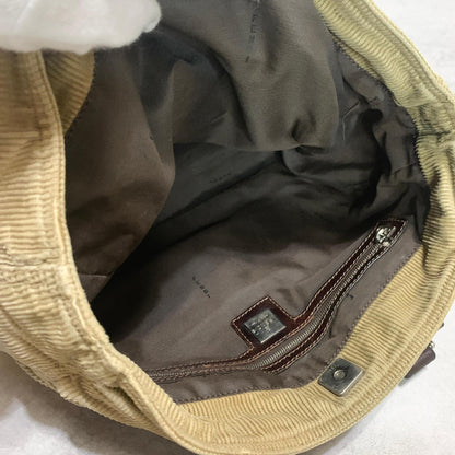 FENDI Handbag Tote Bag FF Purse Corduroy Beige Brown Silver Women's Used Auth
