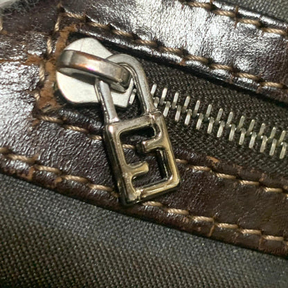 FENDI Handbag Tote Bag FF Purse Corduroy Beige Brown Silver Women's Used Auth