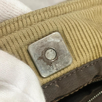 FENDI Handbag Tote Bag FF Purse Corduroy Beige Brown Silver Women's Used Auth