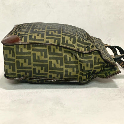 FENDI Bag FF Zucca Hand Tote Purse Canvas Brown Silver Used Women's Authentic