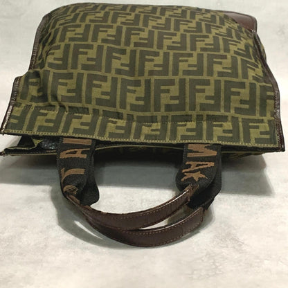 FENDI Bag FF Zucca Hand Tote Purse Canvas Brown Silver Used Women's Authentic