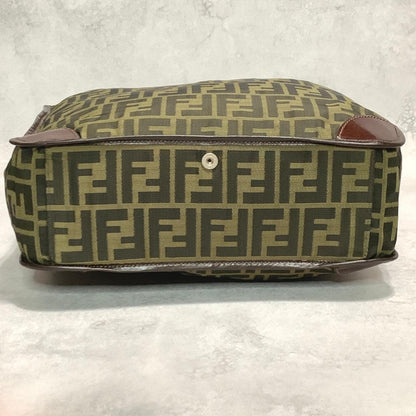 FENDI Bag FF Zucca Hand Tote Purse Canvas Brown Silver Used Women's Authentic