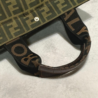 FENDI Bag FF Zucca Hand Tote Purse Canvas Brown Silver Used Women's Authentic