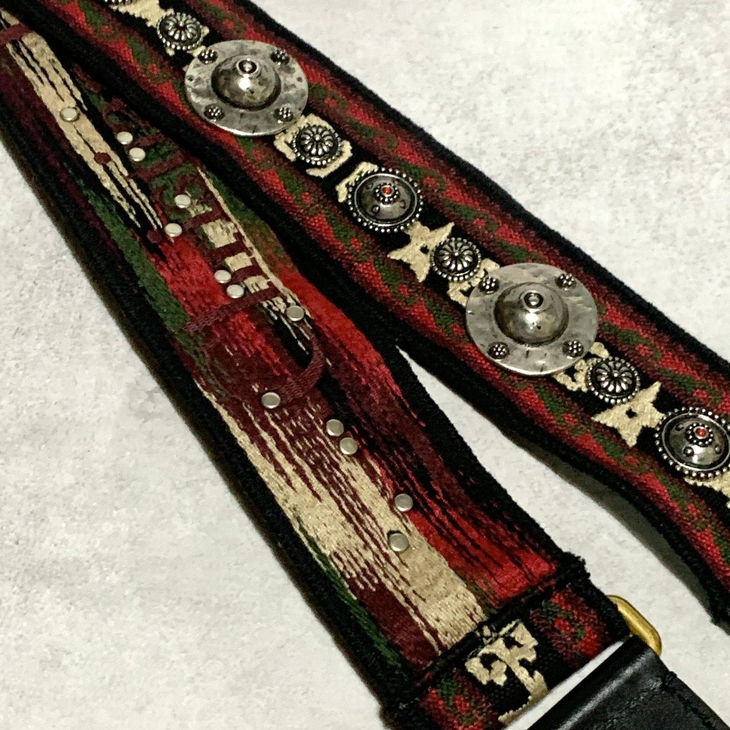 Christian Dior Shoulder Strap Embroidery Studs Logo Adjustable Canvas Red Silver