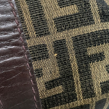 FENDI Boston Bag Zucca Canvas FF Handbag Tote Purse Brown Used Authentic Unisex