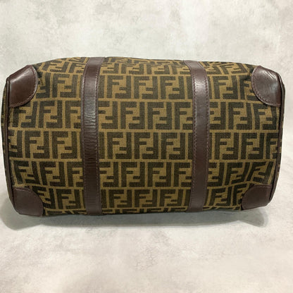 FENDI Boston Bag Zucca Canvas FF Handbag Tote Purse Brown Used Authentic Unisex
