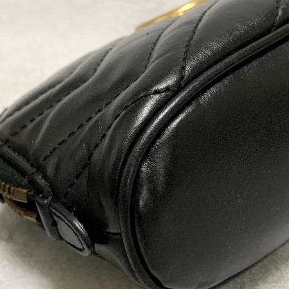 GUCCI Cosmetic Pouch GG Marmont Quilted Purse Leather Black Used Women's