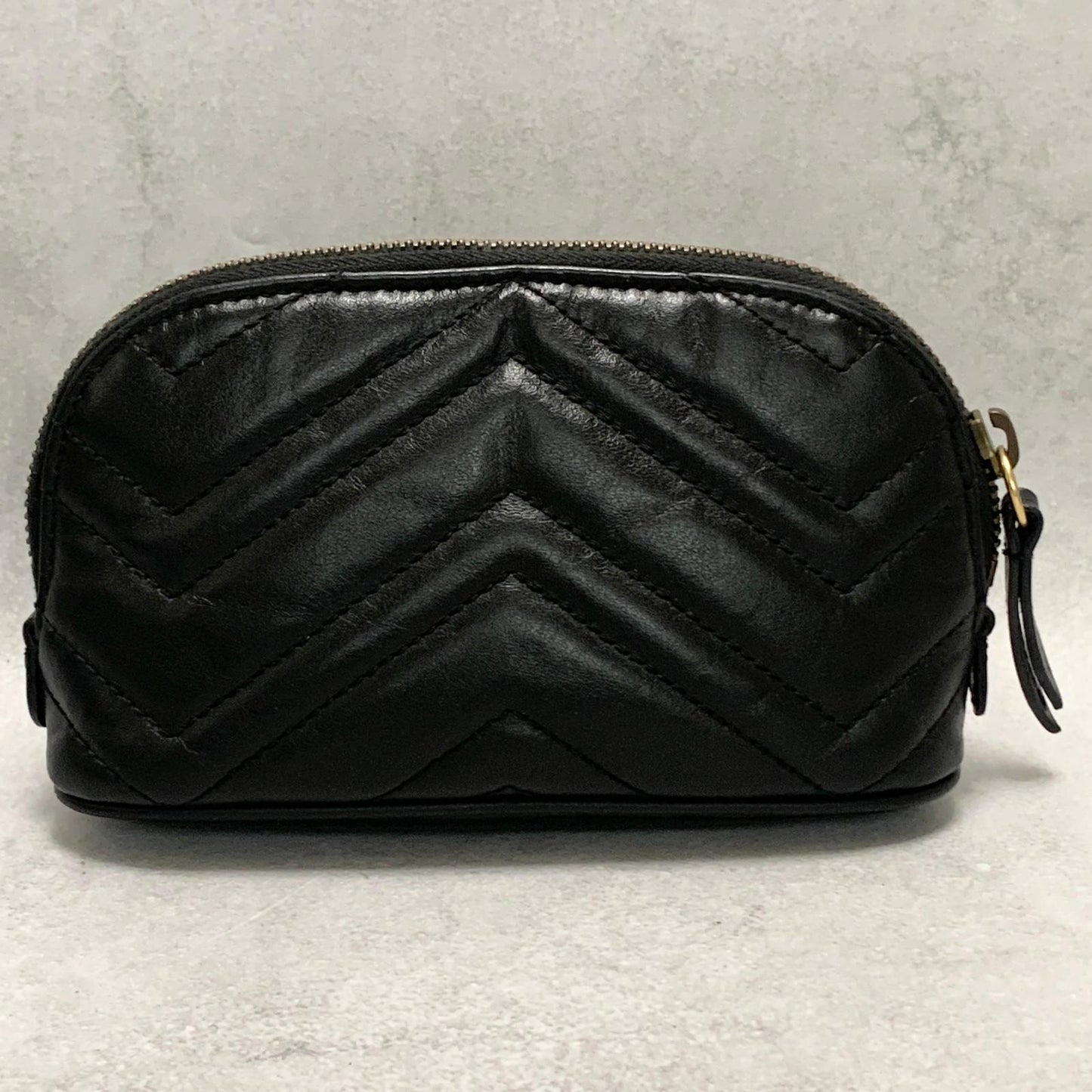 GUCCI Cosmetic Pouch GG Marmont Quilted Purse Leather Black Used Women's