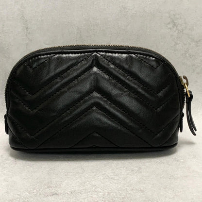 GUCCI Cosmetic Pouch GG Marmont Quilted Purse Leather Black Used Women's