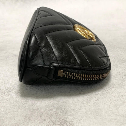 GUCCI Cosmetic Pouch GG Marmont Quilted Purse Leather Black Used Women's