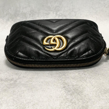 GUCCI Cosmetic Pouch GG Marmont Quilted Purse Leather Black Used Women's