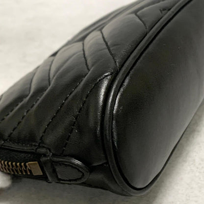 GUCCI Cosmetic Pouch GG Marmont Quilted Purse Leather Black Used Women's