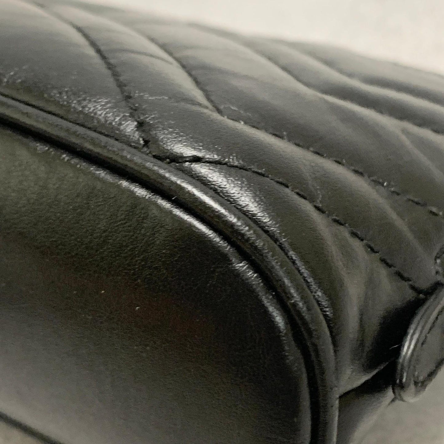 GUCCI Cosmetic Pouch GG Marmont Quilted Purse Leather Black Used Women's