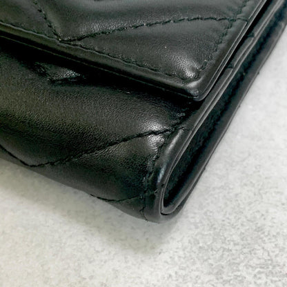 GUCCI Long Wallet GG Marmont Quilted Flap Purse Leather Black Gold Unisex Auth