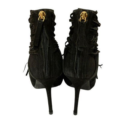 GUCCI Short Boots Shoes EU 38 US 8 Suede Leather Black Authentic