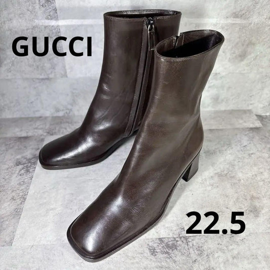 GUCCI Short Boots Shoes EU 35 US 5 Leather Brown Authentic