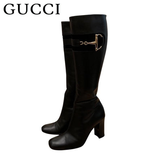 GUCCI Long Boots Shoes Horsebit EU 36.5 US 6.5 Black Authentic