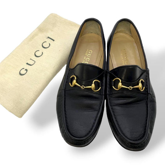 GUCCI Loafers Shoes Horse Bit EU 36.5 US 6.5 Leather Black Authentic