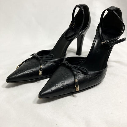 GUCCI Shoes Pumps Heel GG EU 37.5 US 7.5 Leather Black Authentic