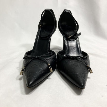 GUCCI Shoes Pumps Heel GG EU 37.5 US 7.5 Leather Black Authentic