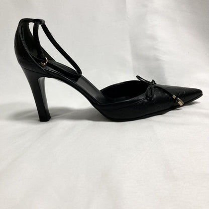 GUCCI Shoes Pumps Heel GG EU 37.5 US 7.5 Leather Black Authentic