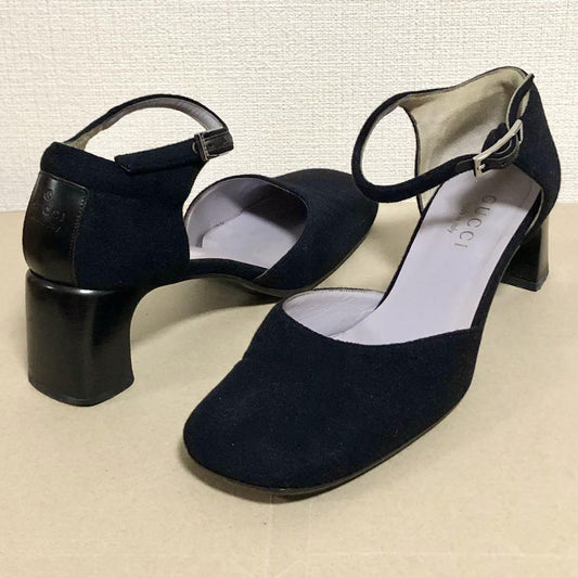 GUCCI Shoes Pumps Heel EU 37.5 US 7.5 Leather Suede Black Authentic