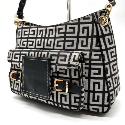 GIVENCHY Hand Bag Tote Purse 4G Canvas Leather Beige Black Authentic