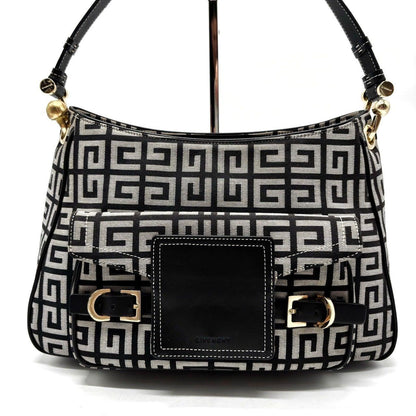 GIVENCHY Hand Bag Tote Purse 4G Canvas Leather Beige Black Authentic