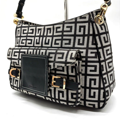 GIVENCHY Hand Bag Tote Purse 4G Canvas Leather Beige Black Authentic