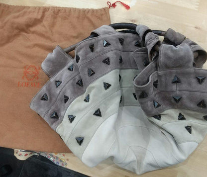 LOEWE Hand Bag Tote Purse Studs Suede Authentic